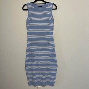 Pretty Garden Women's Blue/White Striped‎ Sweater Dress Size M Side Split